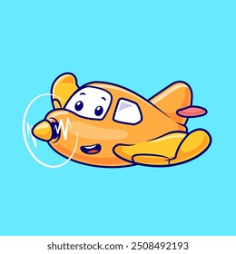 Cute Plane Flying Cartoon Vector Icon Illustration. People Transportation Icon Concept Isolated Premium Vector. Flat Cartoon Style