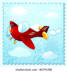 Cute Plane Flying Over The Clouds, Vector