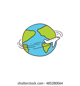 cute plane and globe