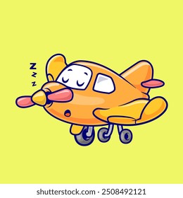 Cute Plane Sleeping Cartoon Vector Icon Illustration. People Transportation Icon Concept Isolated Premium Vector. Flat Cartoon Style