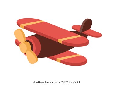 Cute plane toy for kids concept. Red air vehicle, symbol of travels and flights. Entertainment and fun for children. Cartoon flat vector illustration isolated on white background