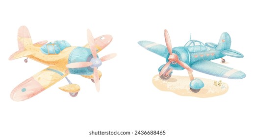 cute plane watercolour vector illustration