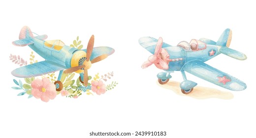 cute plane watercolour vector illustration 