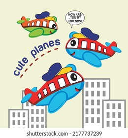 cute planes team flying design cartoon vector illustration for print