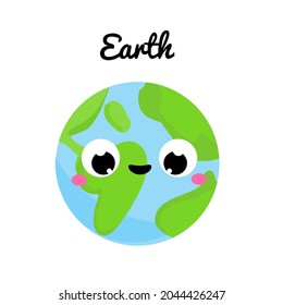 Cute planet. Cartoon Earth. Vector space clip art for kids and children.