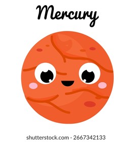 Lindo planeta. Caricatura de Mercurio. Vector espacio Clip arte para niños y niños.