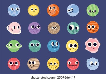 Cute Planet Cartoon Style Illustration Element Set