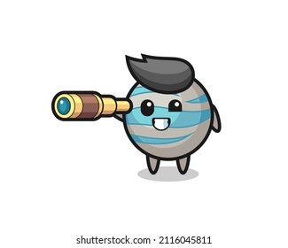 cute planet character is holding an old telescope , cute style design for t shirt, sticker, logo element