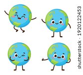 Cute planet earth character. Cartoon planet emoji collection. Earth Day card vector illustration