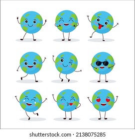 Cute planet earth character. Cartoon planet emoji collection. Earth Day card vector illustration Eps 10