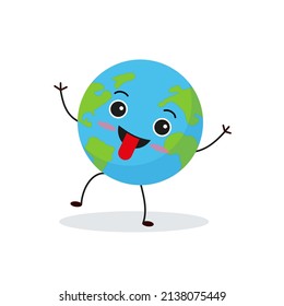 Cute Planet Earth Character. Cartoon Planet Emoji Collection. Earth Day Card Vector Illustration Eps 10