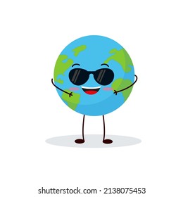 Cute planet earth character. Cartoon planet emoji collection. Earth Day card vector illustration Eps 10