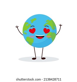 Cute planet earth character. Cartoon planet emoji collection. Earth Day card vector illustration Eps 10