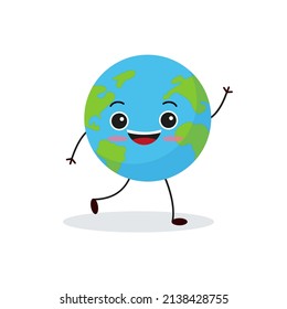 Cute Planet Earth Character. Cartoon Planet Emoji Collection. Earth Day Card Vector Illustration Eps 10