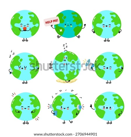Cute planet Earth character showing various emotions and actions