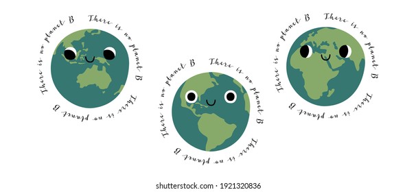 Personaje de planeta Tierra con cara sonriente. globo Kawaii. Gracioso cuerpo celestial. Feliz Día de la Tierra, Hora de la Tierra, celebración de la seguridad ambiental. Ilustración de dibujos animados planos vectoriales