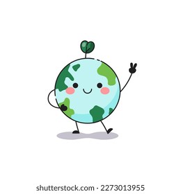 Cute planet Earth character. Vector sticker for earth day. 