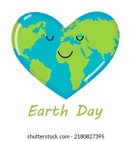 Cute planet earth in heart shape isolated on white background. Earth day concept. Vector illustration