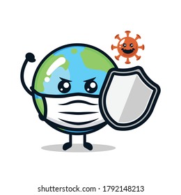 Cute planet earth mascot design illustration