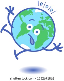 Cute planet Earth in minimalist cartoon style staring at you while getting out of balance. It feels completely scared while falling down and approaching the ground