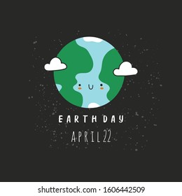 Cute planet Earth in the space. Earth day. Save the planet theme. Zero waste, plastic free concept. Green world, ecology problem. Hand drawn colored vector illustration