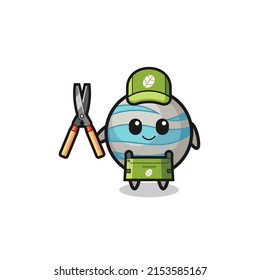 cute planet as gardener mascot , cute design