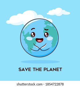 Cute planet with handles. Protect the planet and the environment. This is our planet. Character planet. Vector image.