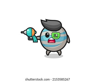cute planet holding a future gun , cute design