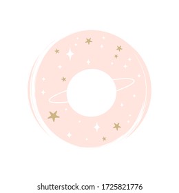 Cute planet icon logo vector illustration on circle with brush texture for social media story highlight