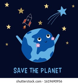 cute planet illustration vector design for kids tee