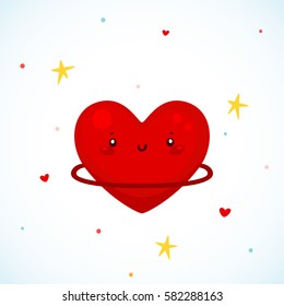 Cute planet of love, cartoon character, background for Valentine’s day, vector.