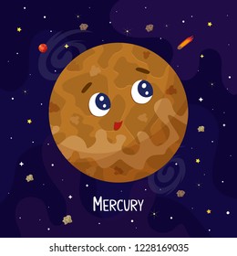 Cute Planet Merkur Charakter. Illustration zur Vektorillustration im Weltraum