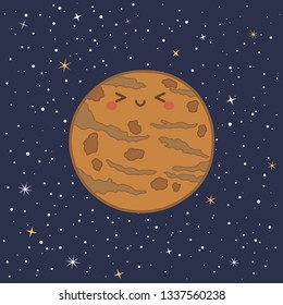Cute Planet Mercury Solar System with funny smiling face cartoon vector illustration