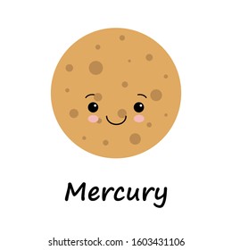 Cute planet Mercury. Vector illustration for children