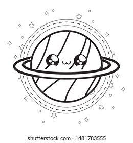 cute planet saturn in frame circular kawaii style