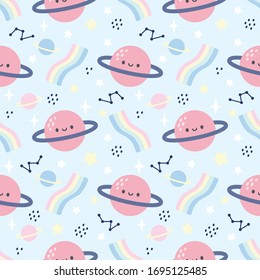 Cute planet in space seamless background repeating pattern, wallpaper background, cute seamless pattern background