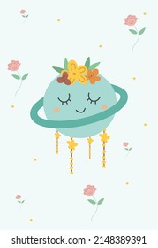 Cute Planet Using Flowers Crown Bohemian Style suitable for Phone Background