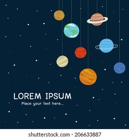 Cute Planets Background with Space for text. Cartoon Style.
