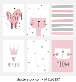 Cute planner, cards and notebook design. Cute cat