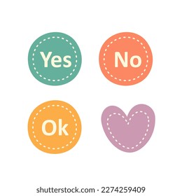 Cute planner design. Stickers with inscriptions yes, no, ok for personal diary or daily planner for organizing time. Decorative elements for notebook. Cartoon flat vector collection isolated on white