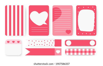 Cute planner notebook page. To do list, sticker and duct tape set. Note paper with abstract heart of hand drawn shapes. Template card great for valentine day organizer. Background vector illustration
