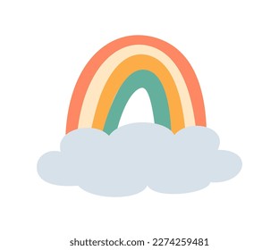 Cute Planner sticker. Beautiful retro icon with rainbow and clouds. Label or badge for decorating personal diary, scrapbook, schedule. Cartoon flat vector illustration isolated on white background
