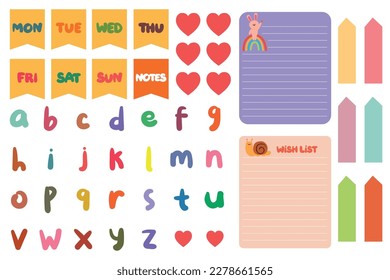 cute planner stickers, alphabet sticker, note, tape, for student note, for scrapbook and diary