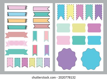 Cute planner stickers. Organizer tags, color patterns and calendar icons. Check, planners and weekly days label. Notebook stamps doodle, memo schedule sticker tag isolated symbols set