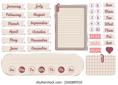 Cute planner stickers vector. Organizer notepad illustration. Printable planner stickers. Decorative planning list dairy
Days of the week pin vector