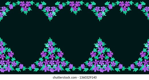 Cute plant border. Floral piece of garment print. Flower design for wallpapers, print, gift wrap and scrapbooking. Trendy 2020 colors