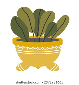 Cute plant in a flower pot. Sticker indoor exotic plants. Flower on an isolated white background. Vector stock illustration. Tropical houseplant. Pot plant. garden plant.