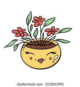 Cute plant in a flower pot. Vector illustration of indoor plants