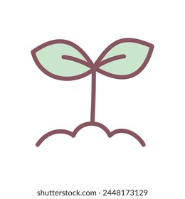 Cute plant icon. Hand drawn illustration of a green sprout isolated on a white background. Kawaii sticker. Vector 10 EPS.