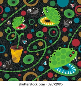 Cute plant monsters texture. Seamless vector pattern.